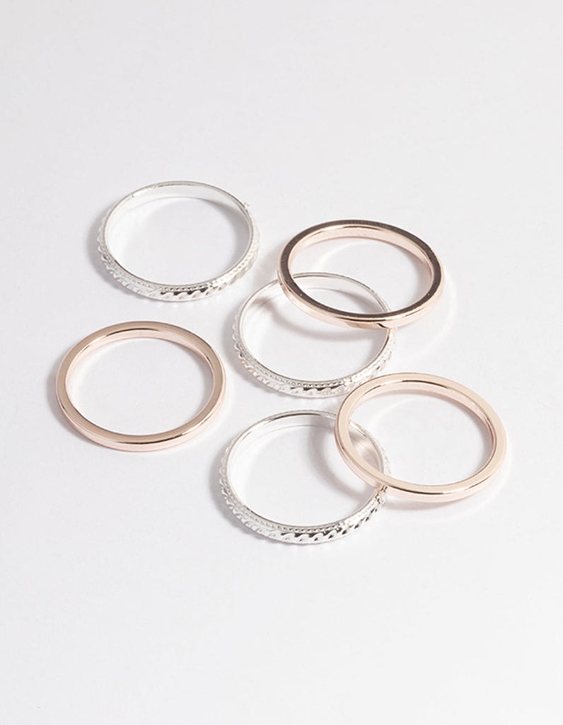 Mixed Metal Textured & Plain Ring 6-Pack