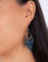 Gunmetal Midnight Blue Glass Bead Chandelier Earrings - link has visual effect only
