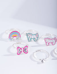 Kids Silver Unicorn Enamel Ring 6-Pack - link has visual effect only