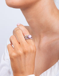 Pink Cubic Zirconia 3 Ring Stack Pack - link has visual effect only