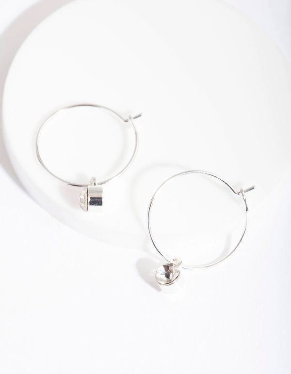 Silver Crystal Stone Hoop Earrings