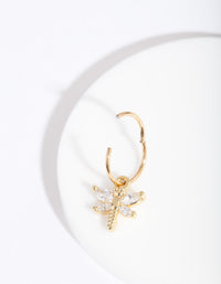 Gold Surgical Steel Cubic Zirconia Dragonfly Clicker Earring - link has visual effect only