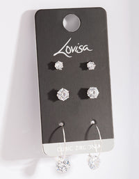 Silver Cubic Zirconia Stud & Hoop Diamante Earring Pack - link has visual effect only