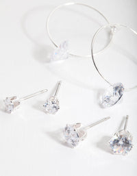 Silver Cubic Zirconia Stud & Hoop Diamante Earring Pack - link has visual effect only