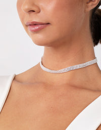 Silver Cubic Zirconia 3 Row Tennis Choker - link has visual effect only
