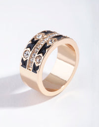 Gold Cross Enamel Diamante Ring - link has visual effect only