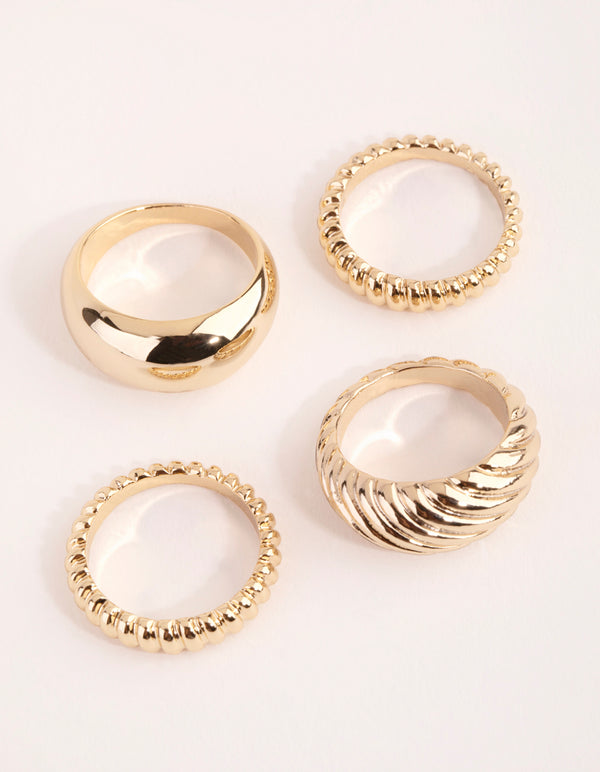 Gold Plated Twisted & Plain Ring Set
