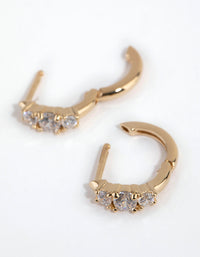 Gold Plated Sterling Silver Round Cubic Zirconia Huggie Earrings - link has visual effect only