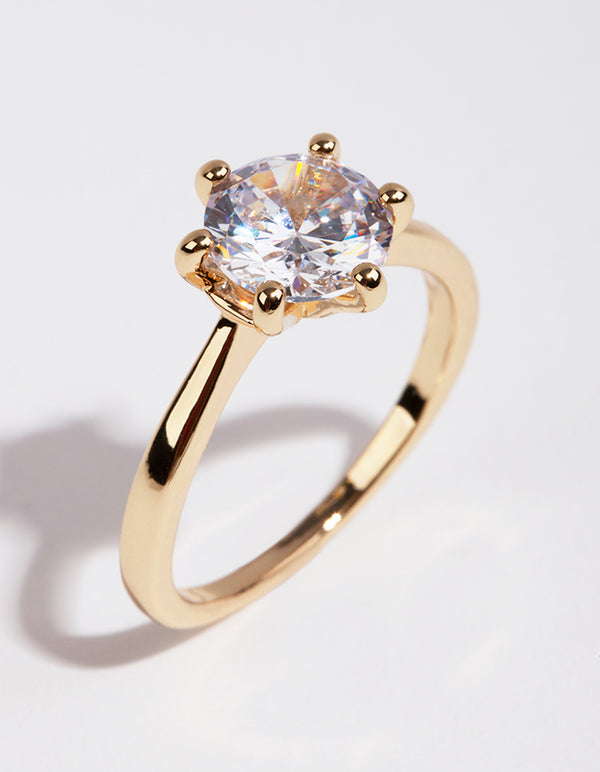 Gold Plated Round Cubic Zirconia Ring