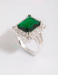 Rhodium Asscher Emerald Cubic Zirconia Ring - link has visual effect only