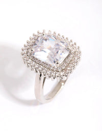 Rhodium Cushion Pink Cubic Zirconia Ring - link has visual effect only
