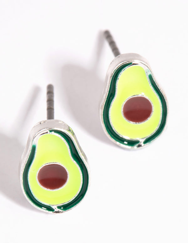 Rhodium Avocado Stud Earrings