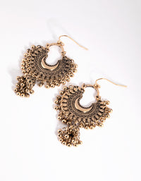 Antique Yellow Gold Toned Beaded Drop Jhumka Earrings - link has visual effect only