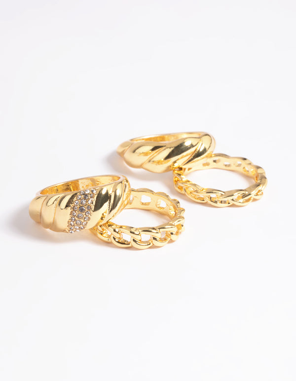 Gold Plated Croissant Ring 4-Pack