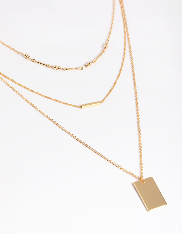 Gold Plated Rectangular Layered Necklace