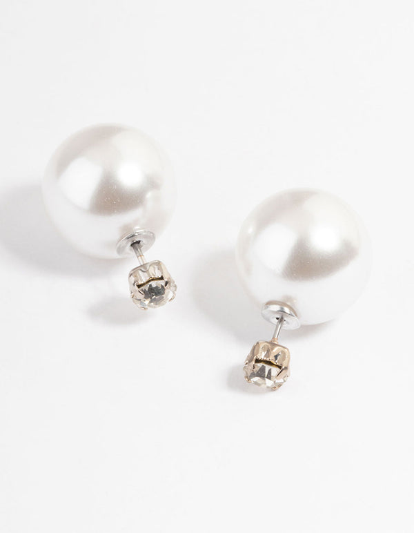 Rhodium Pearl & Diamante Sandwich Earrings