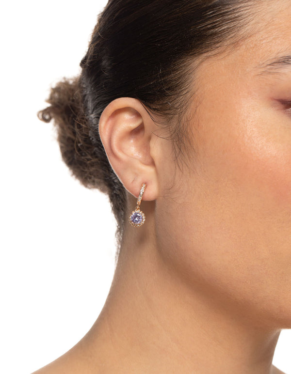 Gold Lilac Diamante Halo Huggie Earrings