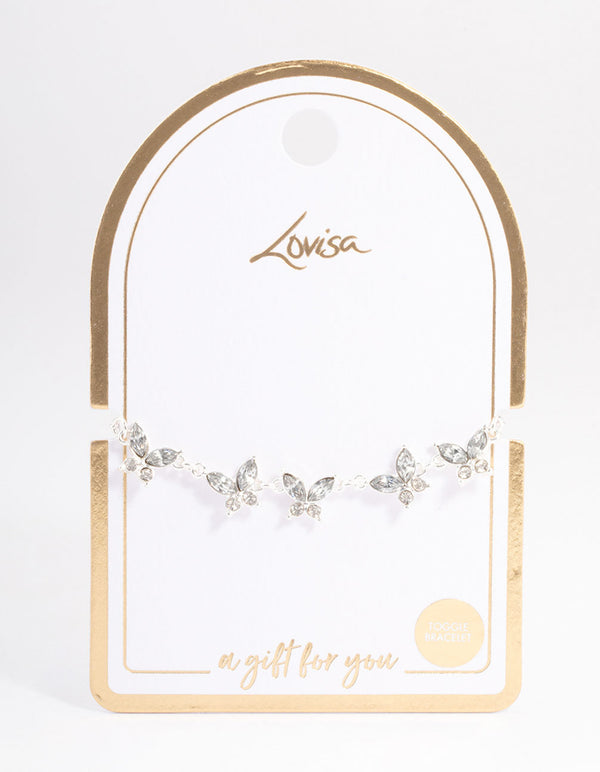 Silver Diamante Butterfly Toggle Bracelet