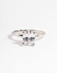 Rhodium Cubic Zirconia Single Oval Ring - link has visual effect only
