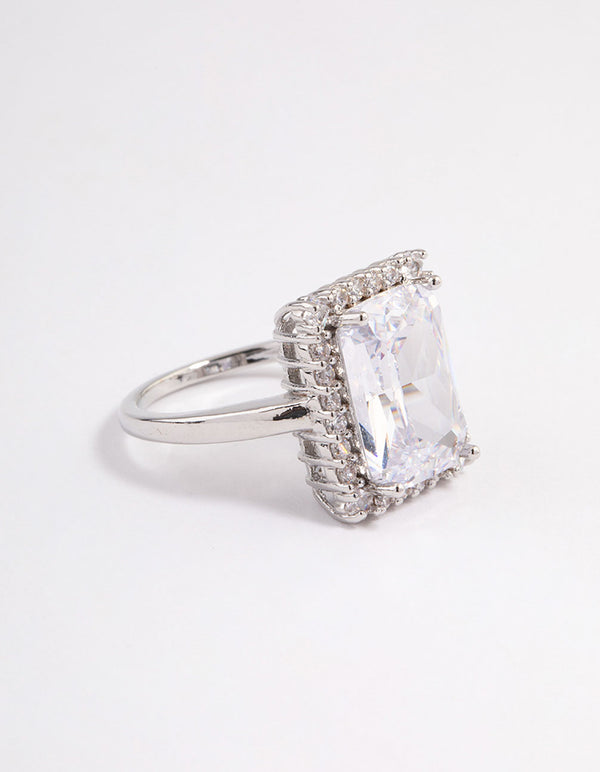 Silver Squared Halo Ring