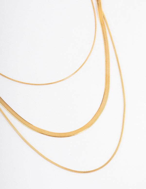 Gold Plated Max Width Snake Layered Necklace