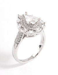 Rhodium Flare Pear Cubic Zirconia Ring - link has visual effect only