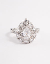 Rhodium Flare Pear Cubic Zirconia Ring - link has visual effect only