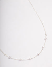 Silver Dainty Pearl Station Necklace - link has visual effect only