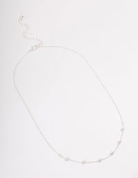 Silver Dainty Pearl Station Necklace - link has visual effect only