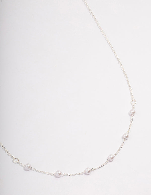 Silver Dainty Pearl Station Necklace