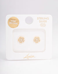 Gold Plated Sterling Silver Cubic Zirconia Flower Stud Earrings - link has visual effect only