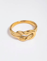 Gold Plated Stainless Steel Classic Knotted Ring - link has visual effect only
