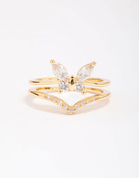 Gold Plated Cubic Zirconia Butterfly Double Band Ring - link has visual effect only