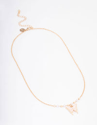 Gold Pearl Butterfly Short Necklace - link has visual effect only