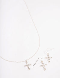 Silver Plated Diamante Cross Jewellery Set - link has visual effect only