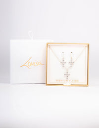 Silver Plated Diamante Cross Jewellery Set - link has visual effect only