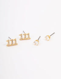 Gold Plated Cubic Zirconia Angel Number 111 Stud Earring Pack - link has visual effect only