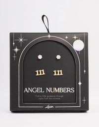 Gold Plated Cubic Zirconia Angel Number 111 Stud Earring Pack - link has visual effect only