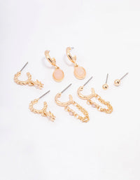 Gold Amethyst Celestial & Pearly Earrings 4-Pack - Lovisa