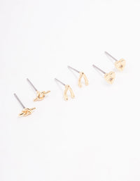 Gold Cubic Zirconia Mixed Charm Stud Earrings 3-Pack - link has visual effect only