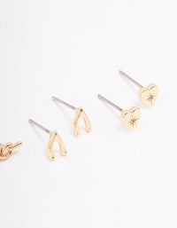 Gold Cubic Zirconia Mixed Charm Stud Earrings 3-Pack - link has visual effect only
