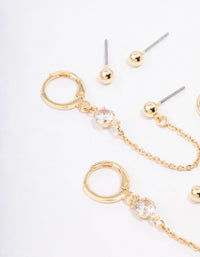 Gold Plated Baguette Hoop Chain Earring 4-Pack - link has visual effect only