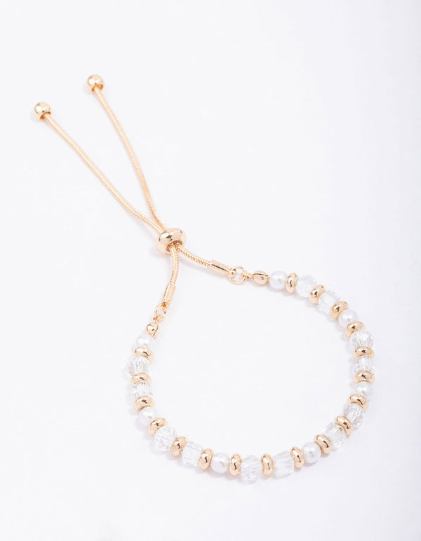 Gold Mixed Pearl & Facet Toggle Bracelet