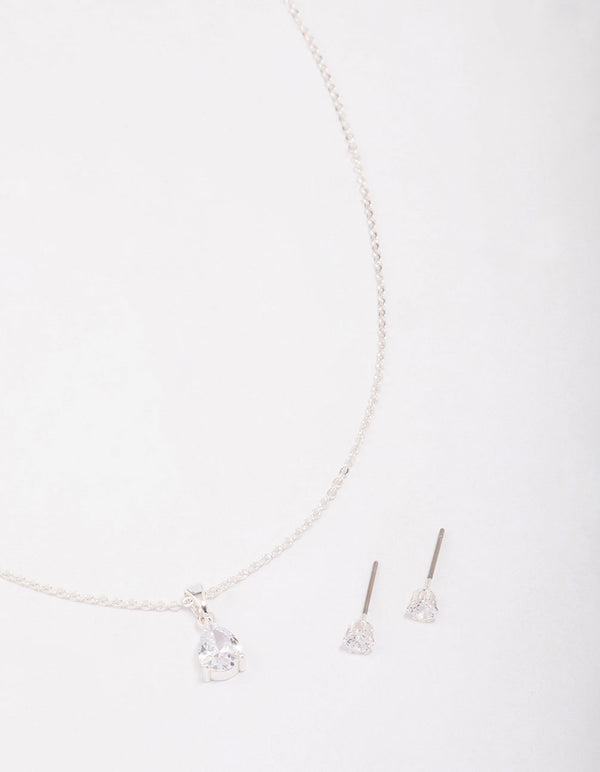 Silver Pear Drop Jewellery Set