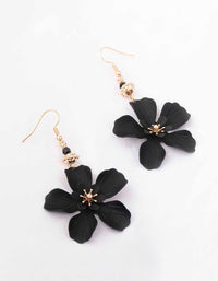 Black Bead Drop Matte Flower Drop Earrings - link has visual effect only