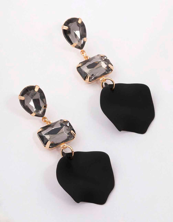 Gold Diamante Stone Petal Drop Earrings