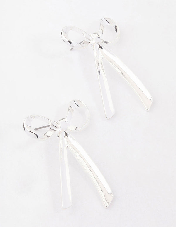 Silver Large Bow Stud Earrings