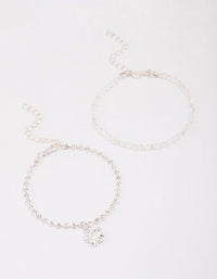 Silver Beaded Diamante Flower Bracelet Pack - link has visual effect only
