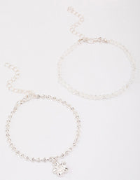 Silver Beaded Diamante Flower Bracelet Pack - link has visual effect only