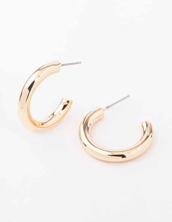 Gold Plain Medium Thick Hoop Earrings